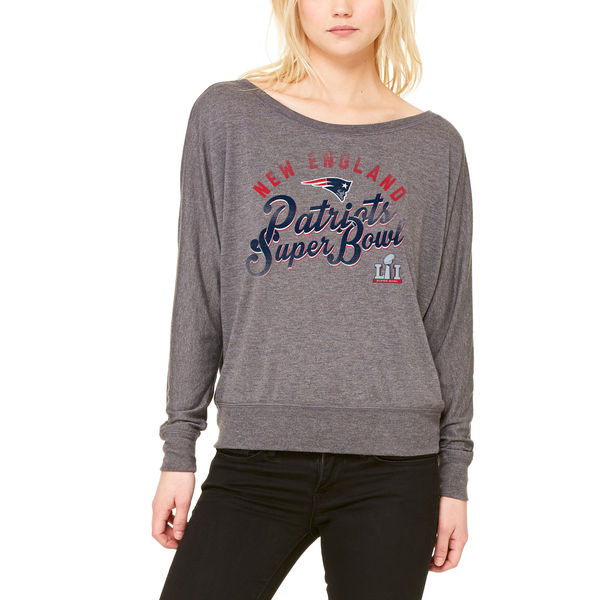 New England Patriots Pro Line by Fanatics Branded Women's Super Bowl LI Bound Tailgate Off the Shoulder Long Sleeve T-Shirt - Heathered Charcoal